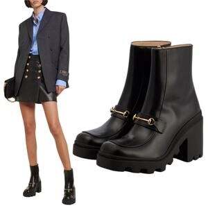 Gucci Magnum Calf Leather Horsebit Lug Sole Boots Black Size 40